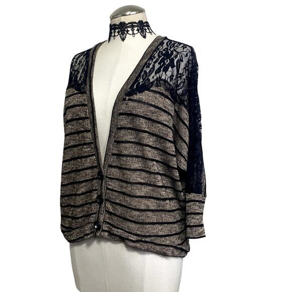Vintage y2k About A Girl LA Striped Lace Gothic Grunge Cardigan - Picture 3 of 12